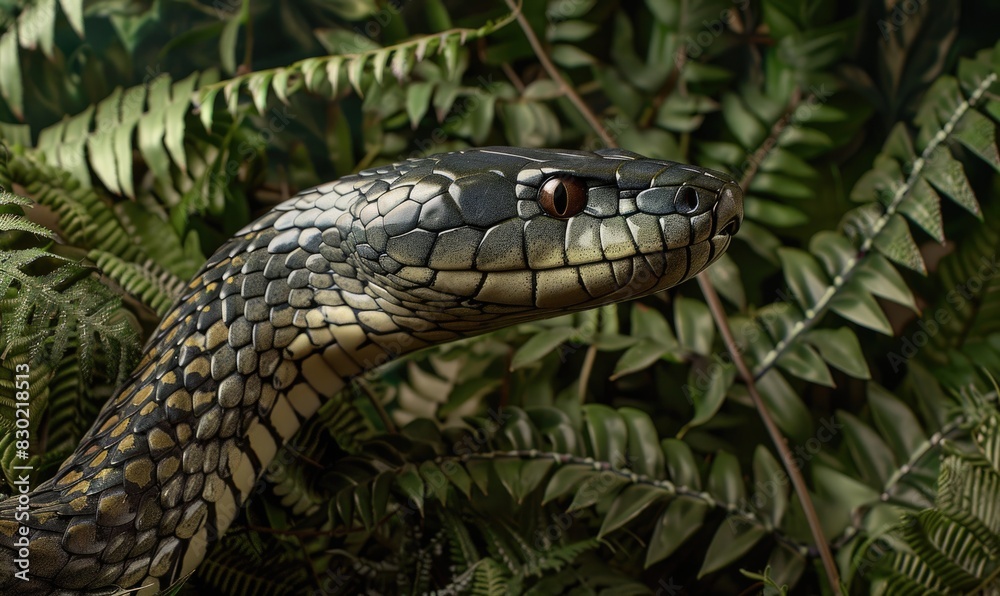 Fototapeta premium Cobra on fern leaves