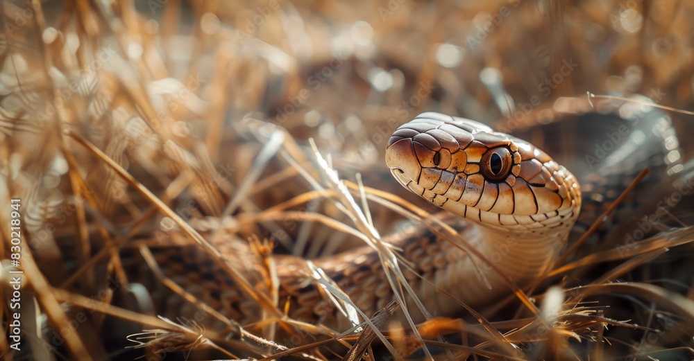 Obraz premium Snake amidst dry grass
