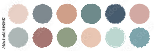 Circular highlight spots set isolated on white. Natural pastel colors blot. Brush circle drawn texture. Element for design logo, icon, text, social media