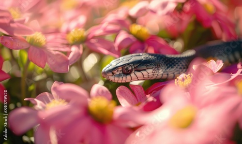 Snake in spring flowers