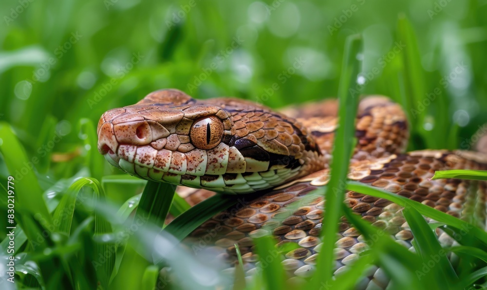Snake partially visible in thick grass Snake partially visible in thick grass