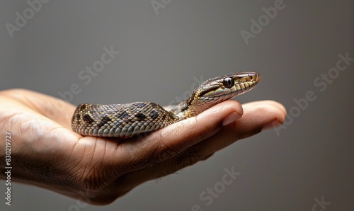 Snake on human hand photo