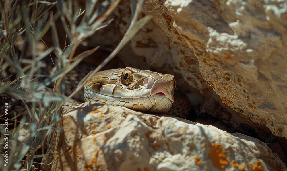 Fototapeta premium Snake under a rock