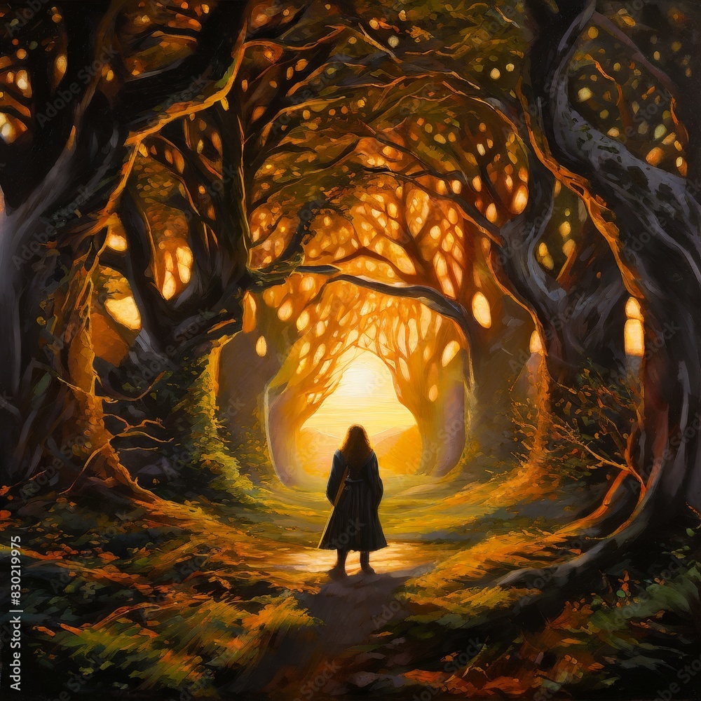 dark hedges northern ireland oil painting ancient trees form natural tunnel landscape of wild, generative ai 