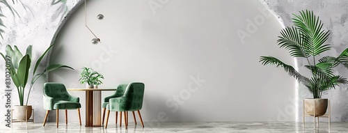 A green chair is sitting in front of a white wall. The chair is empty, and the wall is plain and white.