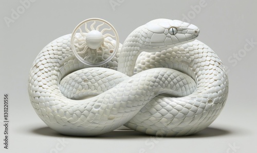 White snake with sun and moon symbols photo