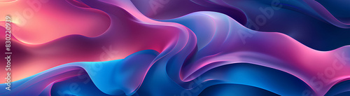 Abstract blue and purple liquid wavy shapes futuristic banner. Glowing retro waves vector background