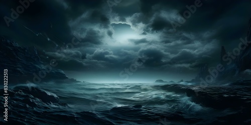 Ominous ambiance with foreboding clouds above a mysterious and frightening ocean. Concept Mysterious Ocean, Foreboding Clouds, Ominous Ambiance, Frightening Setting © Ян Заболотний