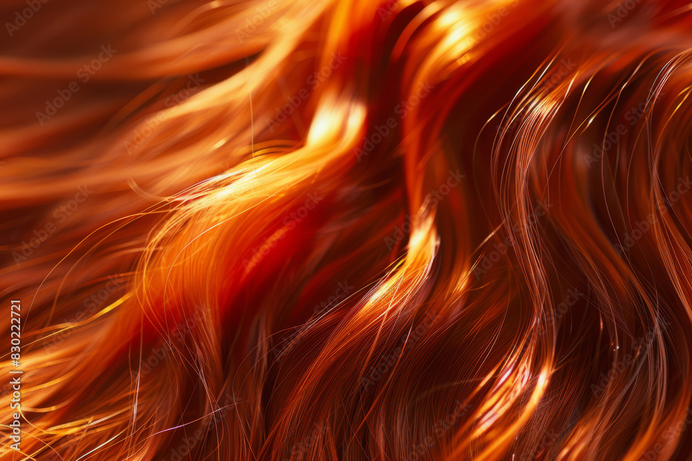 Beautiful healthy hair texture colored flaming red. Beauty and hair care concept Beautiful healthy hair texture colored flaming red. Beauty and hair care concept