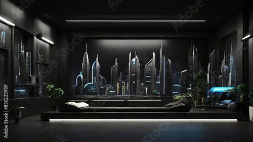 Future realistic city drawing room with a black background photo