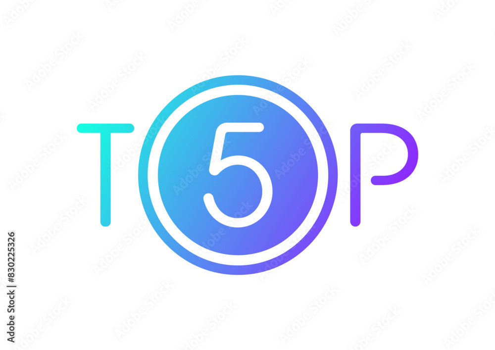 gradient top 5 logo. top 5 concept on white background gradient top 5 logo. top 5 concept on white background