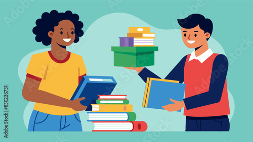 A local author donating a portion of their book sales to the community book drive supporting both literature and philanthropy in the community.. Vector illustration