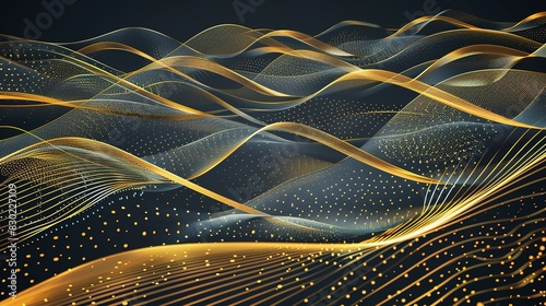 Golden swirls and particles dance on a dark canvas - abstract art background