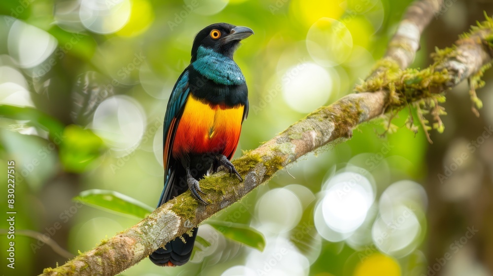 black feathers adorn its head, and black feathers adorn its head, and