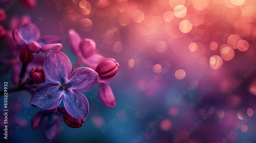A close-up of a purple flower with blurred lights in the background A close-up of a purple flower with blurred lights in the background