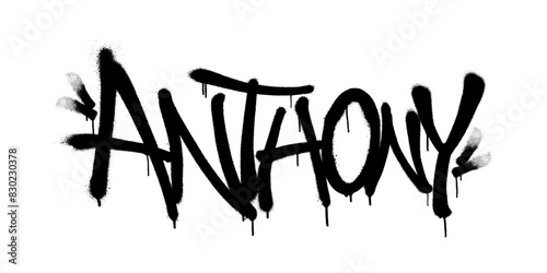 Sprayed Anthony name with overspray in black over white. Vector illustration. photo