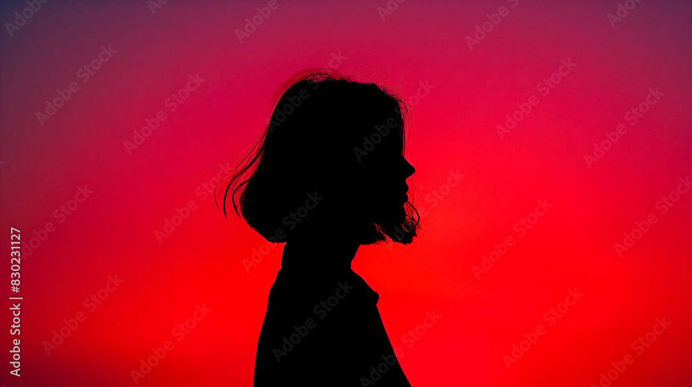 Silhouette of a girl against a red background, minimalist Silhouette of a girl against a red background, minimalist
