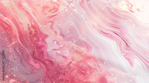 Generate an AI artwork capturing the beauty of marble ink textures adorned with shimmering blush pink particles.