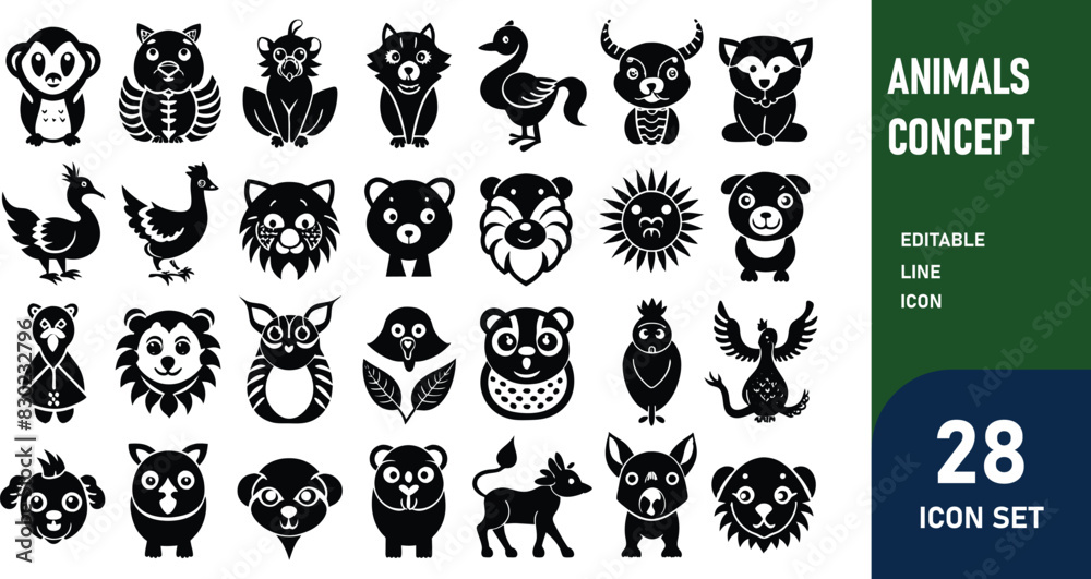 Animals related concept such as Dog, cat, horse, pig, sheep, goat, chicken, bird, fish & many more editable stroke outline icons isolated on white background flat vector illustration Animals related concept such as Dog, cat, horse, pig, sheep, goat, chicken, bird, fish & many more editable stroke outline icons isolated on white background flat vector illustration