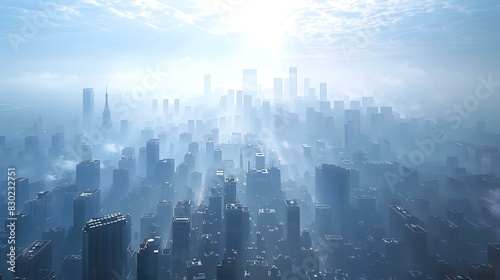 A birds eye view of a foggy city