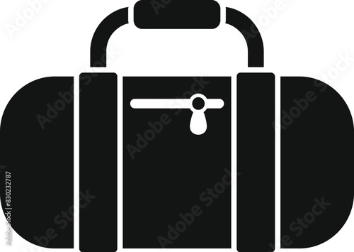 Minimalist black duffel bag icon with handle and zipper, perfect for travel, sport, gym, and urban adventures