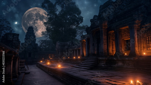 At night at Angkor Wat Cambodia the soft light of _003