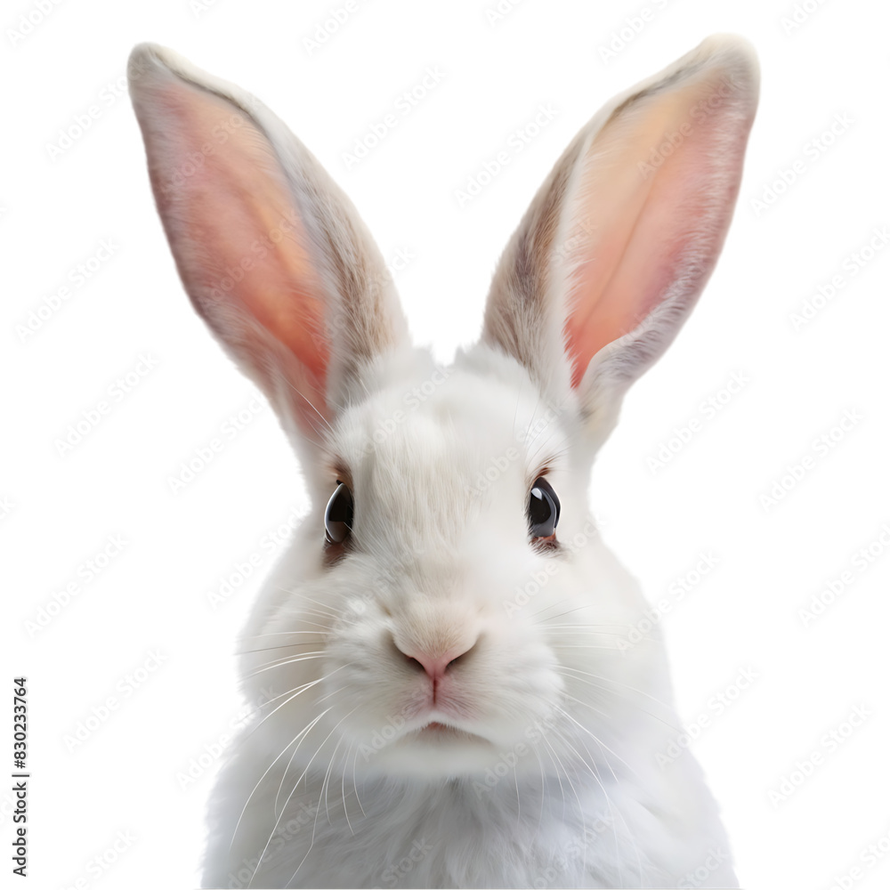 white rabbit portrait on transparent background