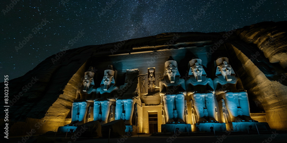 Fototapeta premium At night at the temple of Abu Simbel Egypt the lig_011
