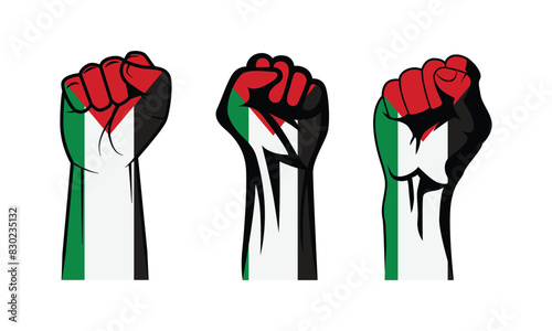 Collection of Palestine flag hand fist illustrations