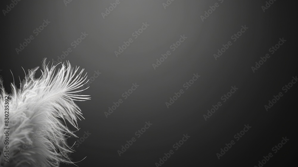 Obraz premium A monochrome image of a white bird's feathers against a black background