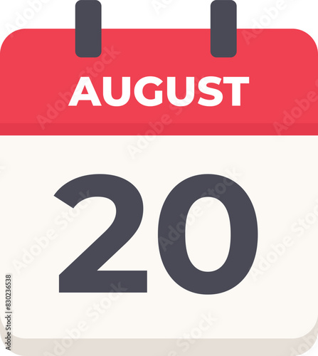 August 20- Daily Calendar Icon in flat design style