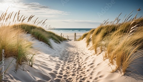 white sandy beach path to the ocean