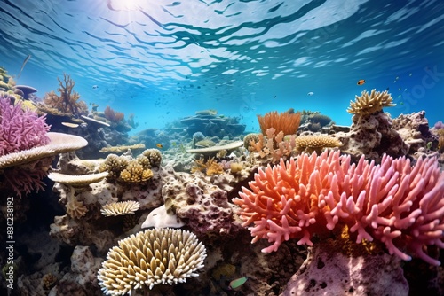 coral reef with fish and corals