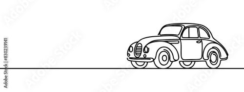 Single continuous line drawing in vintage retro car.
