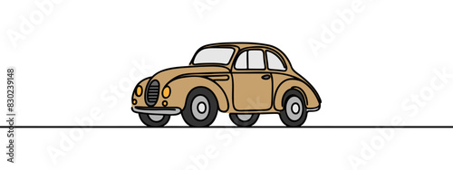 Single continuous line drawing in vintage retro car.