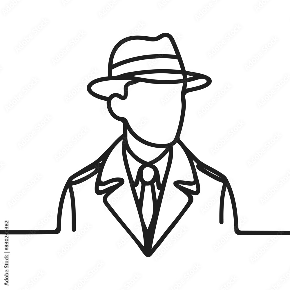 Continuous one line drawing detective. Security concept Continuous one line drawing detective. Security concept