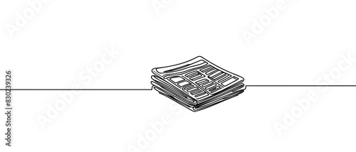 One line drawing of a stack of news newspapers. Vector illustration