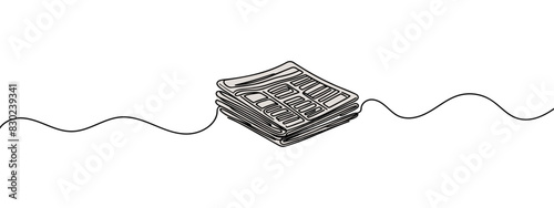 One line drawing of a stack of news newspapers. Vector illustration