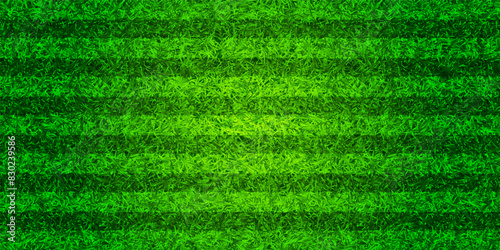 Soccer playing field with green grass. Football pitch background with stripes. Sports ground, stadium with fake or natural grass. Vector illustration