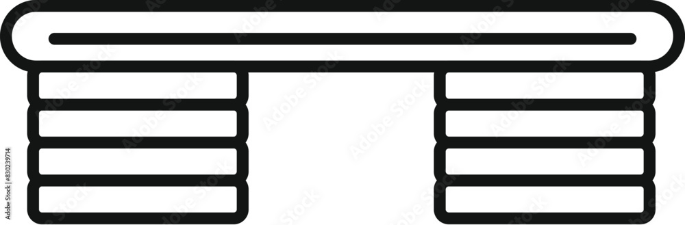 Simple black and white line drawing of a modern bench, perfect for clean design concepts Simple black and white line drawing of a modern bench, perfect for clean design concepts