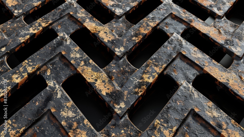 A tight shot of a metal grate, its surface suggestive of rusted iron with circular holes scattered in the center A tight shot of a metal grate, its surface suggestive of rusted iron with circular holes scattered in the center