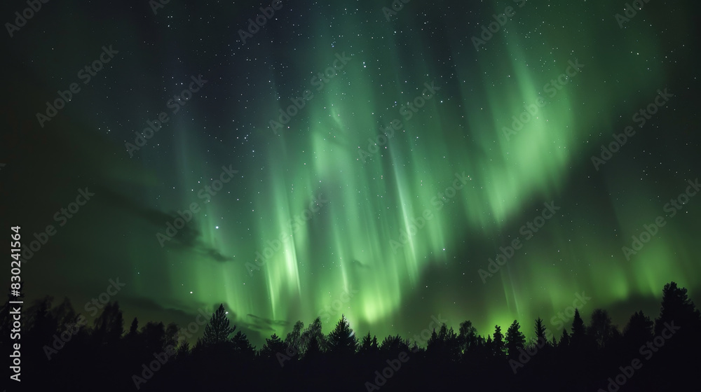 A beautiful night sky with a green aurora