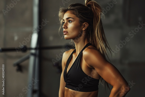 Athletic woman taking a break during workout at gym.