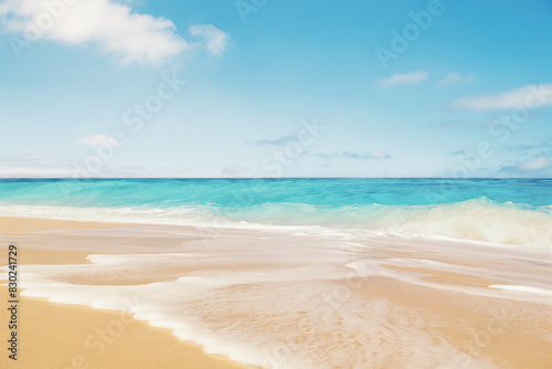 Beautiful blurred defocused beach background. Natural landscape with empty tropical beach. 