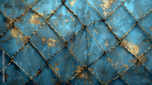 Blue and rusty chain link fence close up.