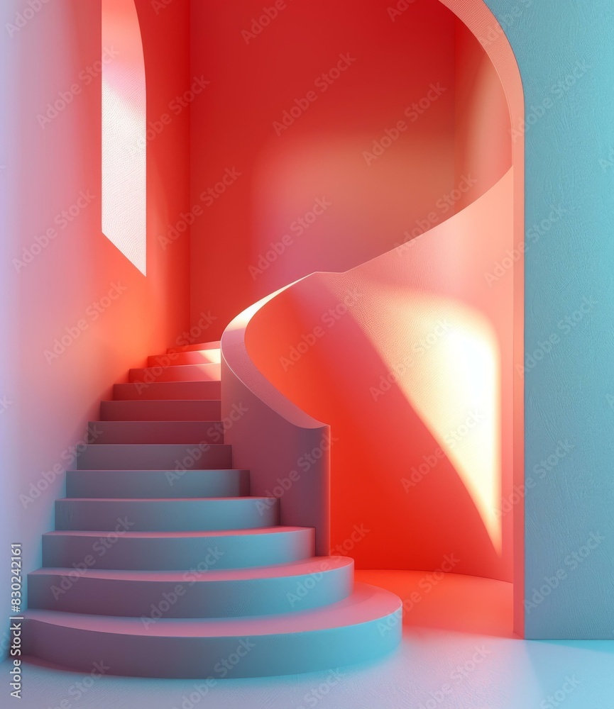 Fototapeta premium Minimalist staircase with colorful background