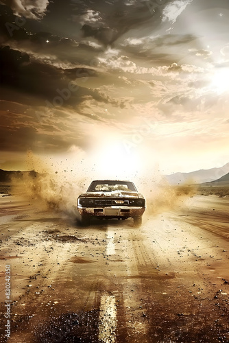 Desert Road Adventure - Vintage Car Poster