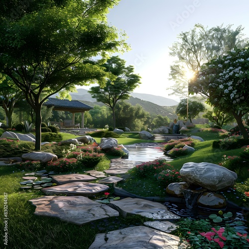 Chinese garden landscape design renderings photo