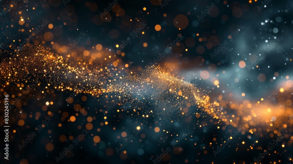 Fototapeta premium Glowing orange and blue particles wave on dark background.