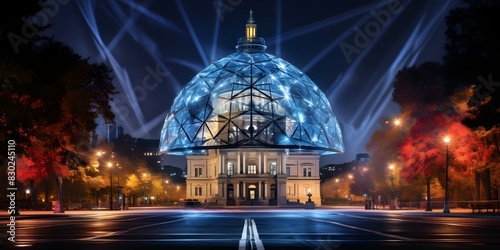 Nighttime hologram of illuminated Capitol dome in Washington DC captivating landmarks photography. Concept Nighttime Photography, Illuminated Landmarks, Washington DC, Capitol Dome, Hologram Display